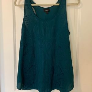 Dark blue green embroidered sleeveless top NWOT
